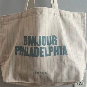 Sézane Cream and Blue Tote Bag